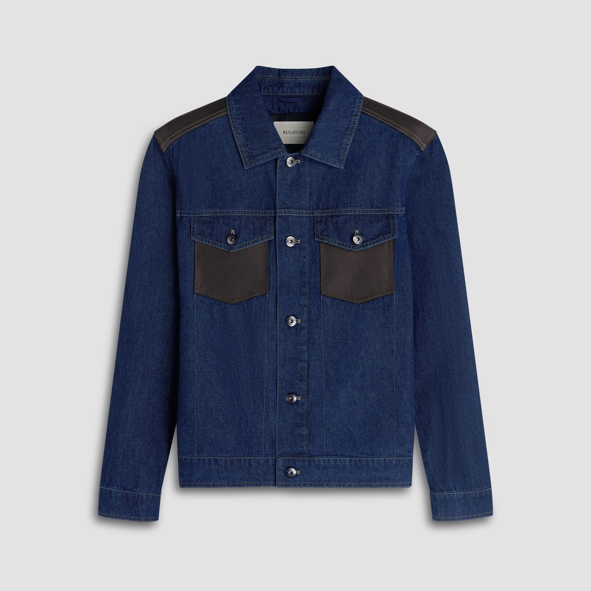 Denim Trucker Jacket with Leather Trim