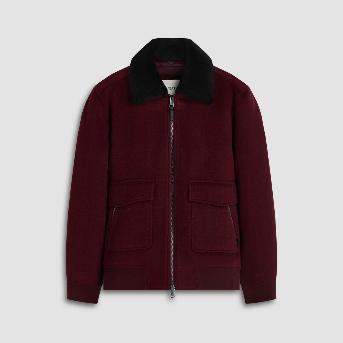 Windowpane Bomber Jacket with Removable Shearling Collar