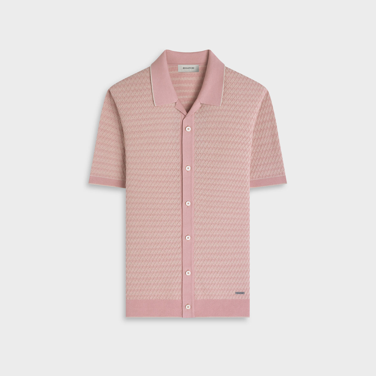 Two-Tone Honeycomb Button-Front Short-Sleeve Sweater