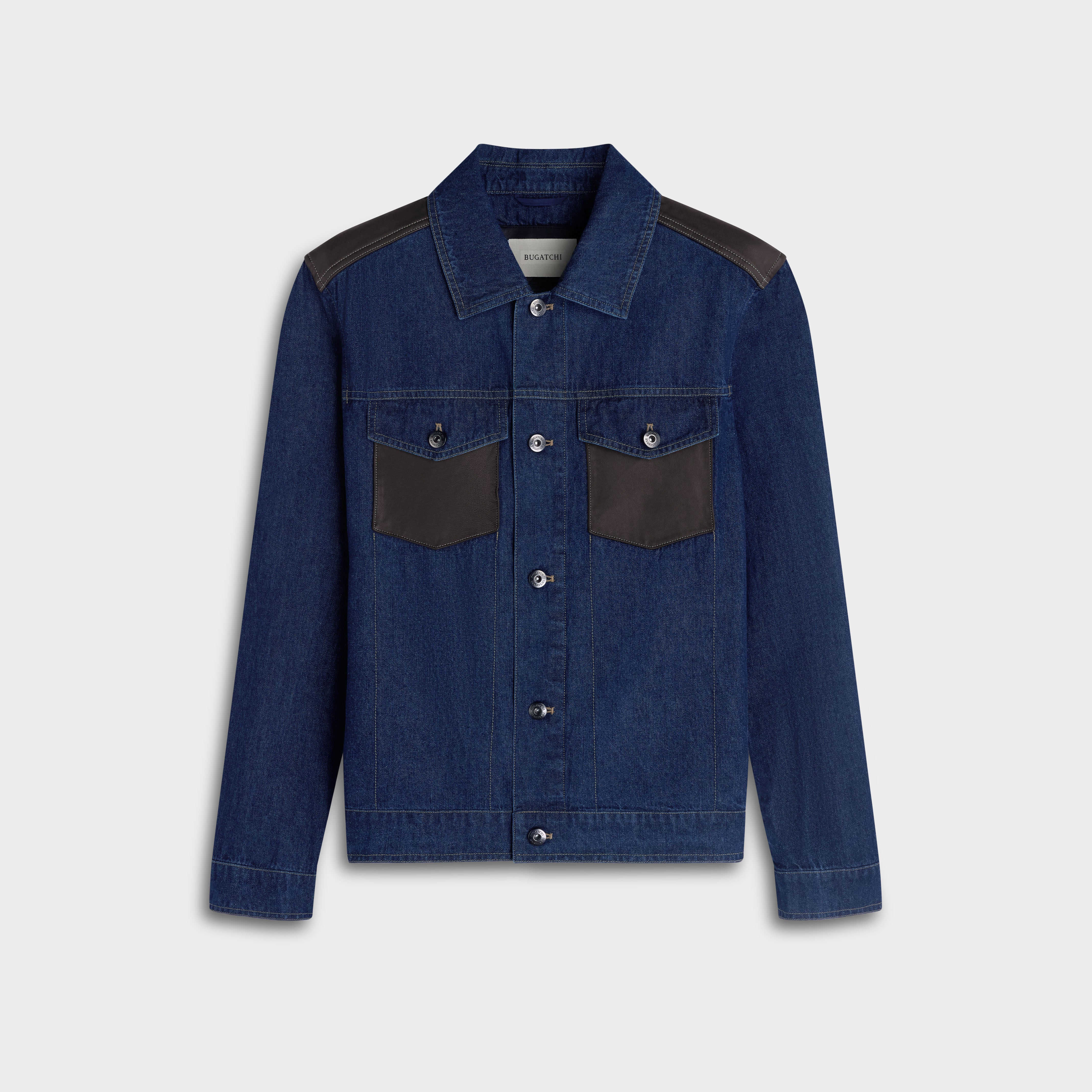 Denim Trucker Jacket with Leather Trim