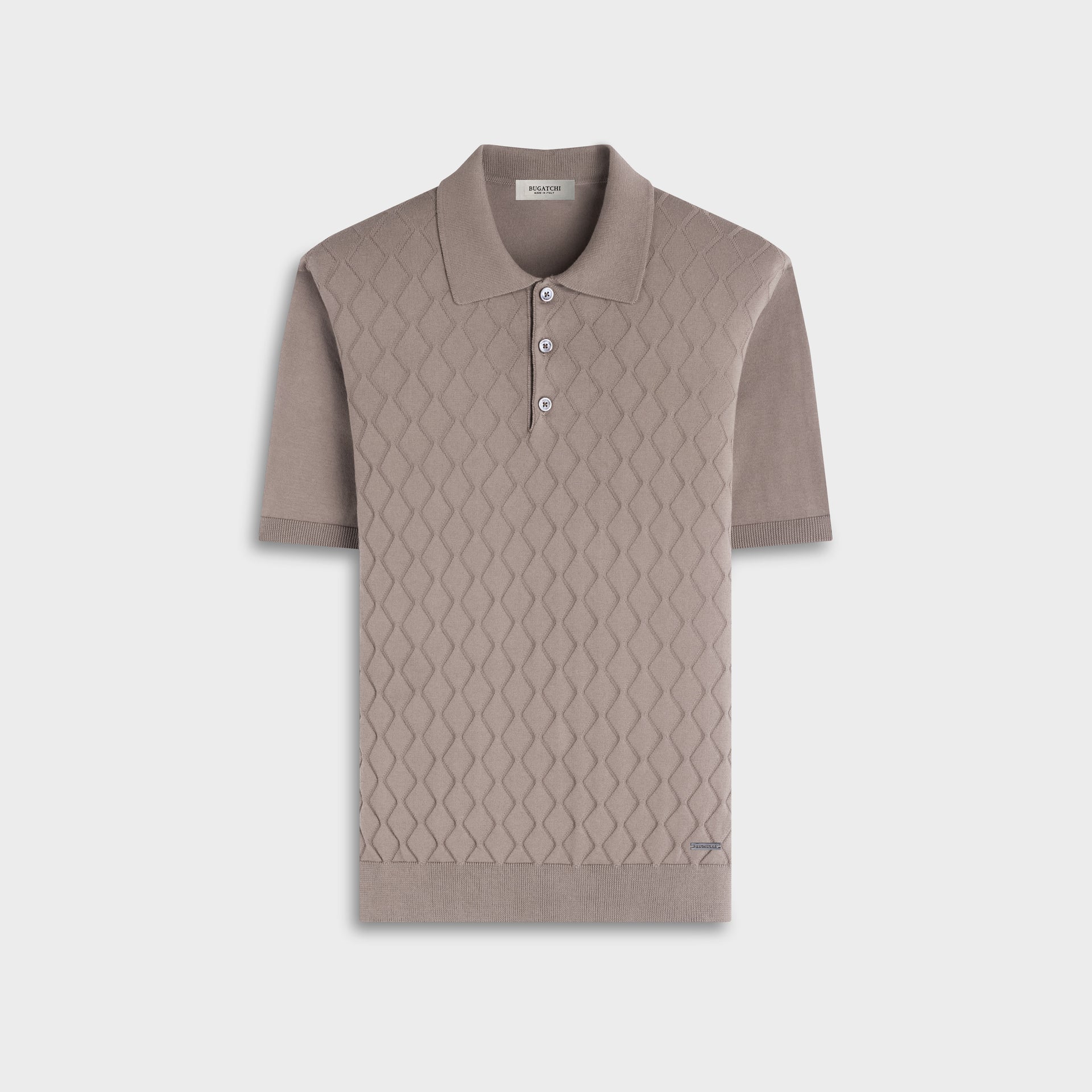 Embossed Wave Short-Sleeve Polo Sweater