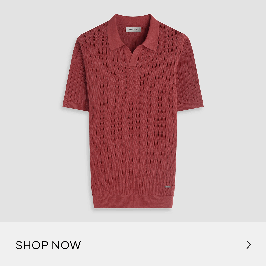 Pointelle Rib Johnny Collar Short-Sleeve Sweater