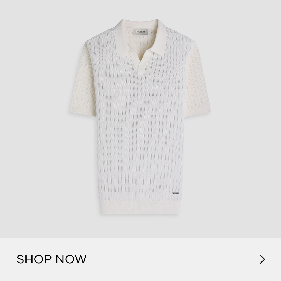 Pointelle Rib Johnny Collar Short-Sleeve Sweater