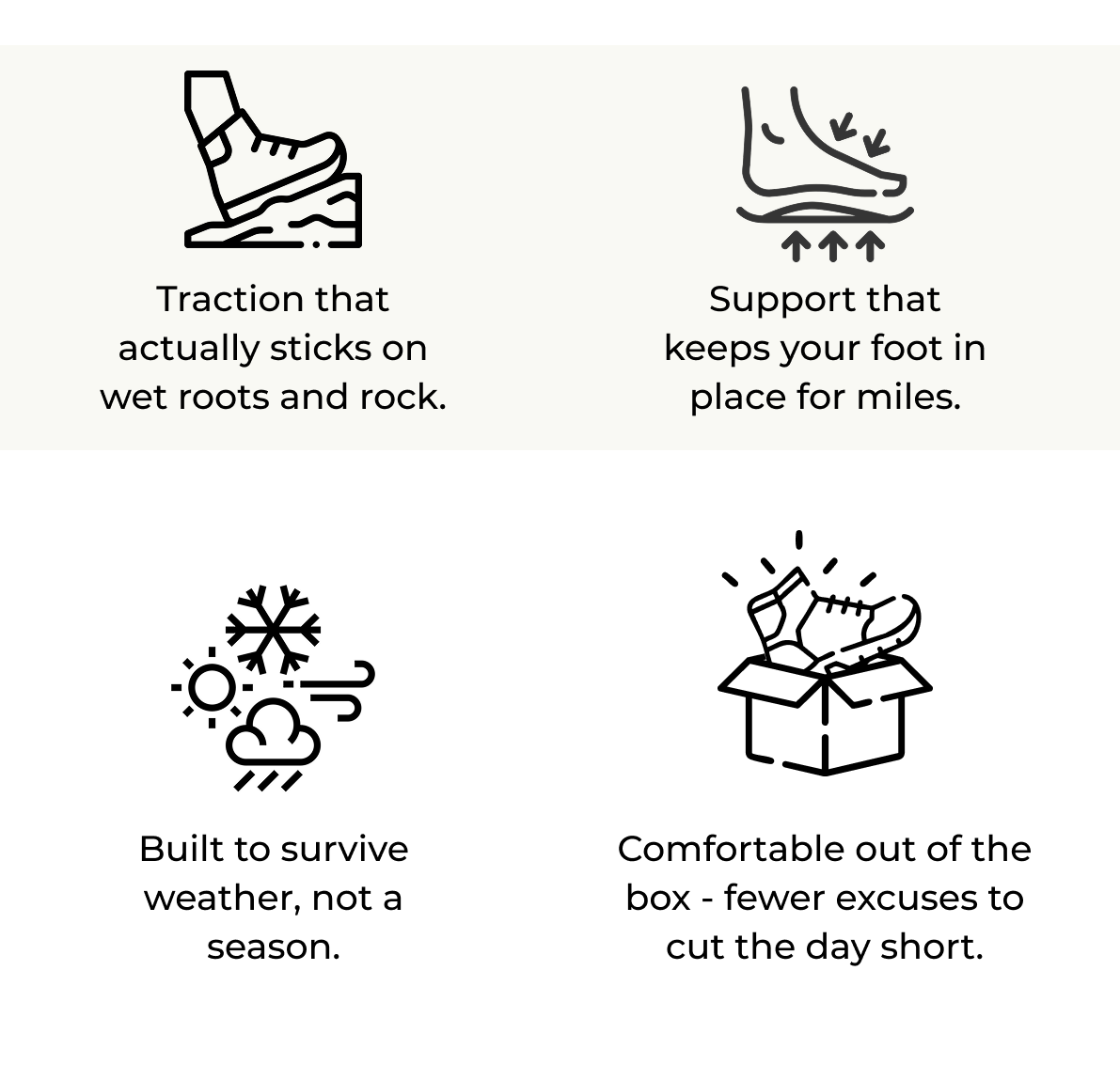 Traction that actually sticks on wet roots and rock.