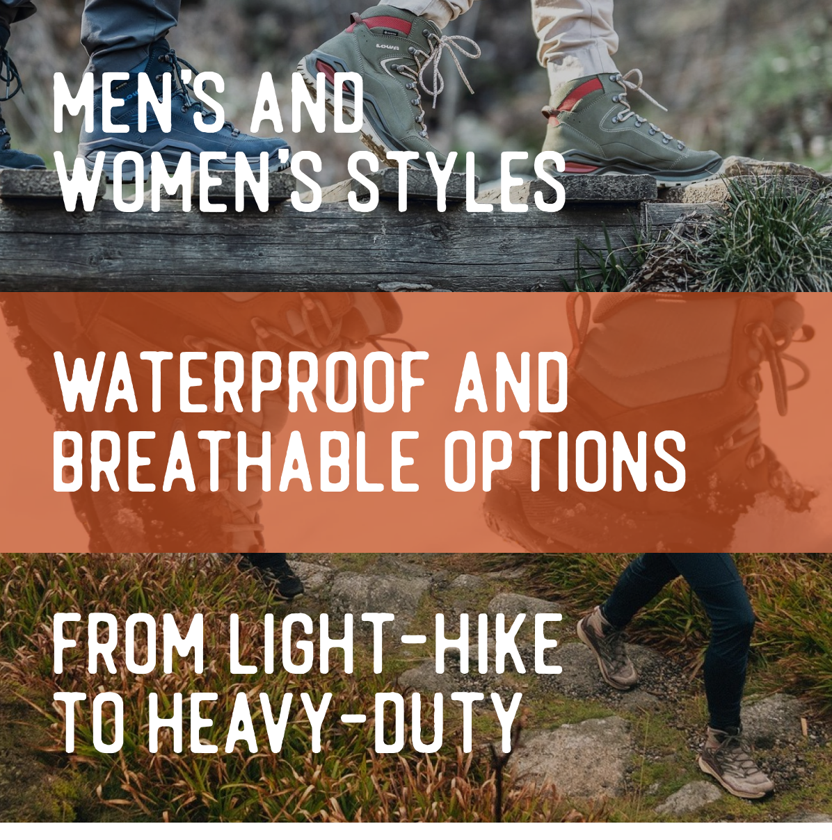 Men's and women's styles | Waterproof and breathable options | From light-hike to heavy-duty