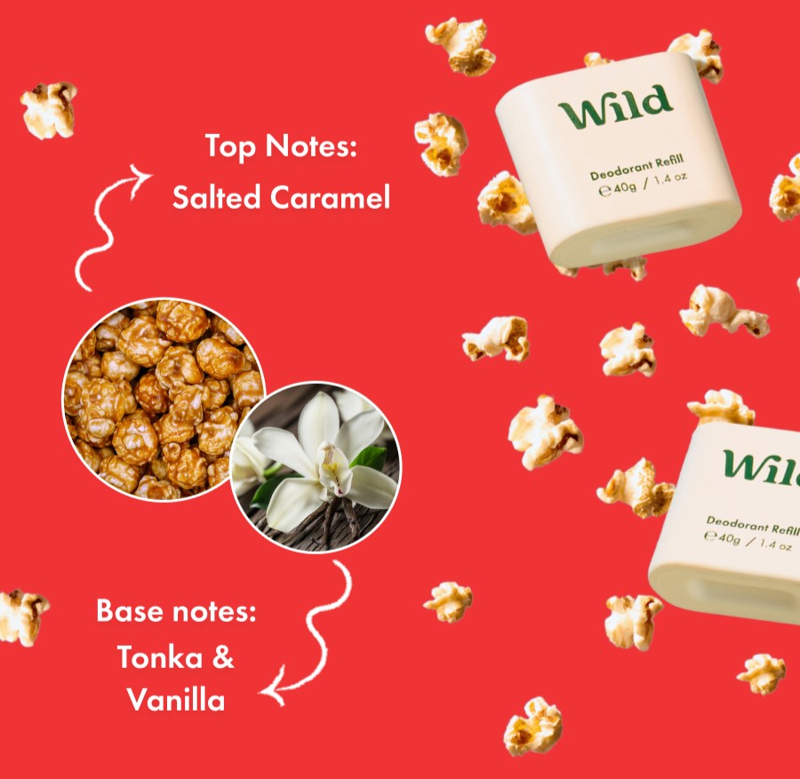 Top notes: salted caramel. Base notes: Tonka & vanilla