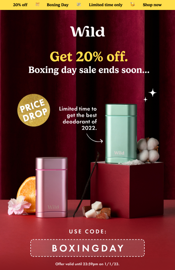 Get 20% off. Boxing Day Sale ends soon. Use code: BOXINGDAY