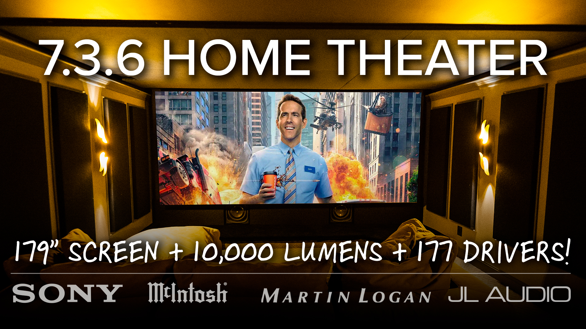 7.3.6 Home Theater. 179" Screen + 10,000 Lumens + 177 Drivers