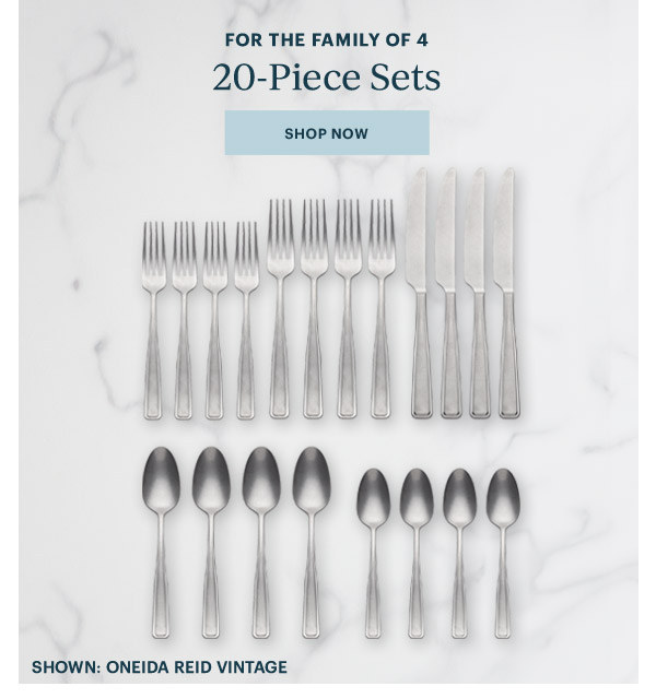 FOR THE FAMILY OF 4  20-Piece Sets  [SHOP NOW]  SHOWN: ONEIDA REID VINTAGE