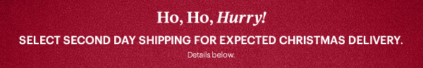 Ho, Ho, Hurry!  SELECT SECOND DAY SHIPPING FOR EXPECTED CHRISTMAS DELIVERY.  Details below.