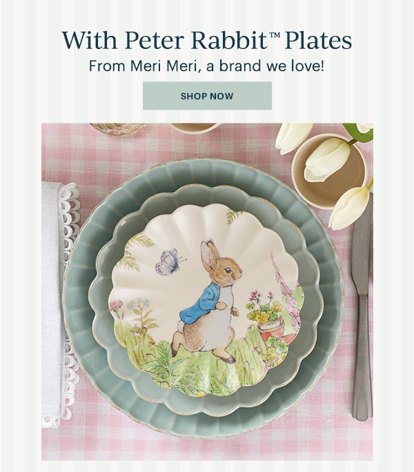 With Peter Rabbit Plates  From Meri Meri, a brand we love!  [SHOP NOW]