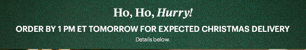 Ho, Ho, Hurry!  ORDER BY 1 PM ET TOMORROW FOR EXPECTED CHRISTMAS DELIVERY  Details below.