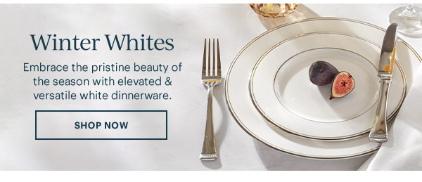 Winter Whites  Embrace the pristine beauty of the season with elevated & versatile white dinnerware.  [SHOP NOW]