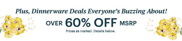Plus, Dinnerware Deals Everyone's Buzzing About!  OVER 60% OFF MSRP  Prices as marked. Details below.