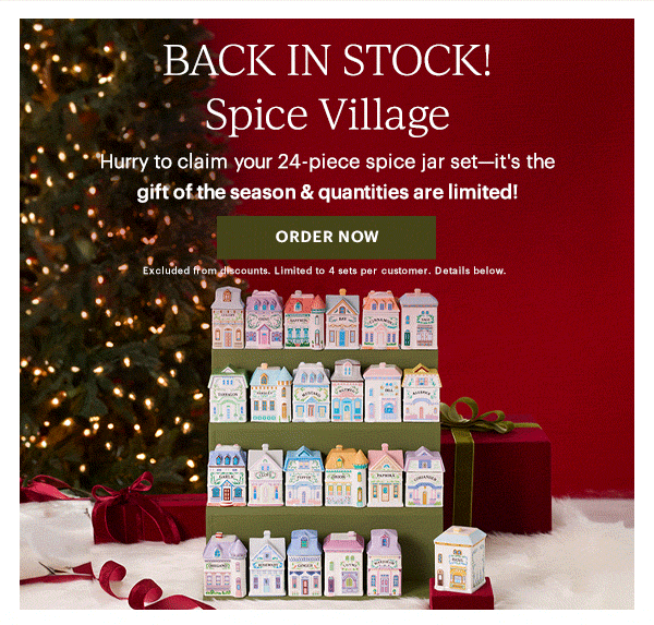 BACK IN STOCK!  Spice Village  Hurry to claim your 24-piece spice jar set—it's the gift of the season & quantities are limited!  [ORDER NOW] Excluded from discounts. Limited to 4 sets per customer. Details below.