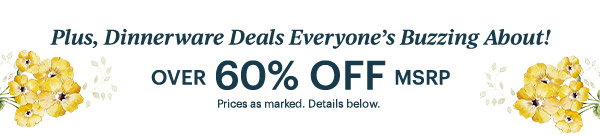 Plus, Dinnerware Deals Everyone's Buzzing About!  OVER 60% OFF MSRP  Prices as marked. Details below.
