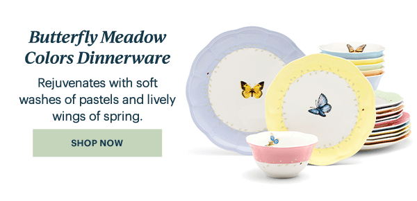 Butterfly Meadow Colors Dinnerware  Rejuvenates with soft washes of pastels and lively wings of spring.  [SHOP NOW]