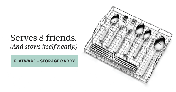Serves 8 friends.  (And stows itself neatly.)  [FLATWARE + STORAGE CADDY]