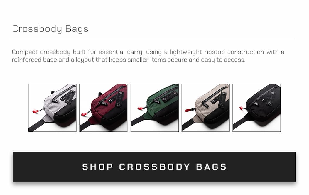 Compact crossbody built for essential carry, using a lightweight ripstop construction with a reinforced base and a layout that keeps smaller items secure and easy to access.