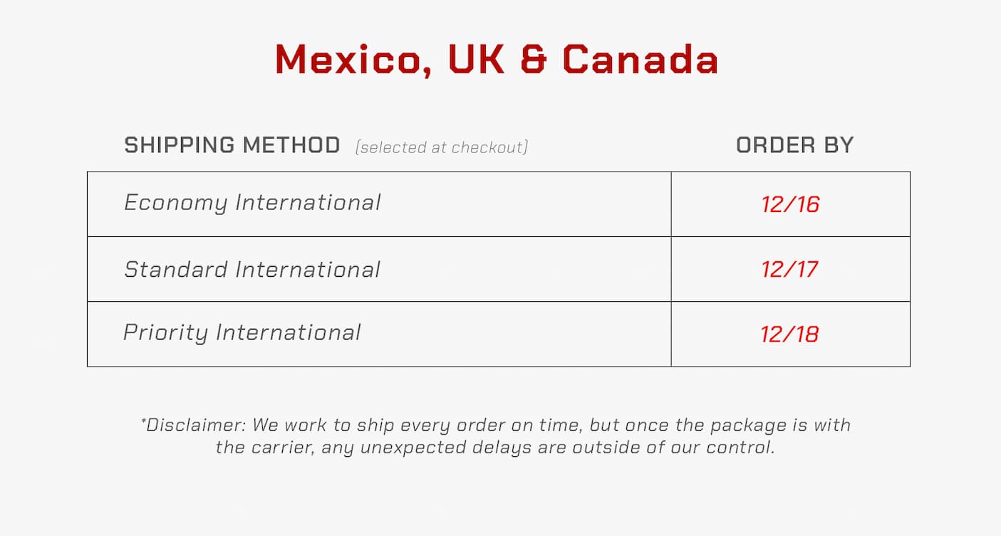 Shipping Cutoffs – Mexico, UK & Canada