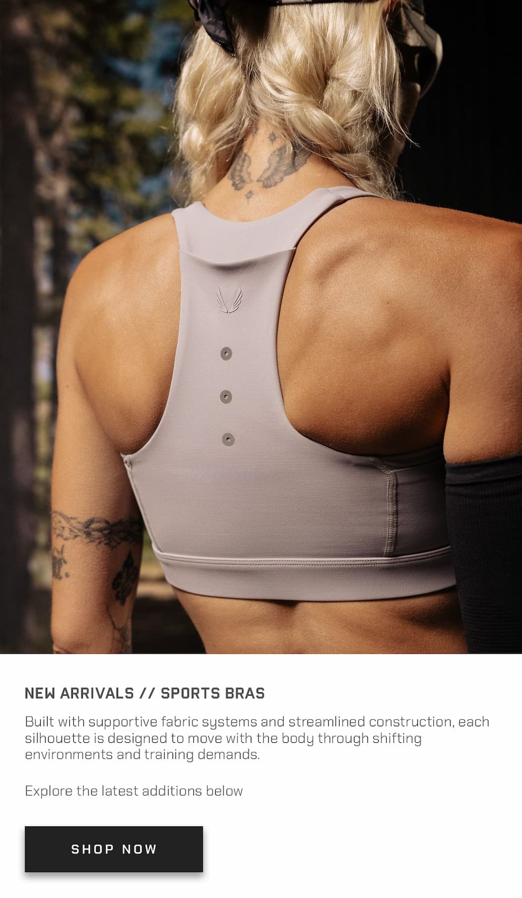 Built with supportive fabric systems and streamlined construction, each silhouette is designed to move with the body through shifting environments and training demands.