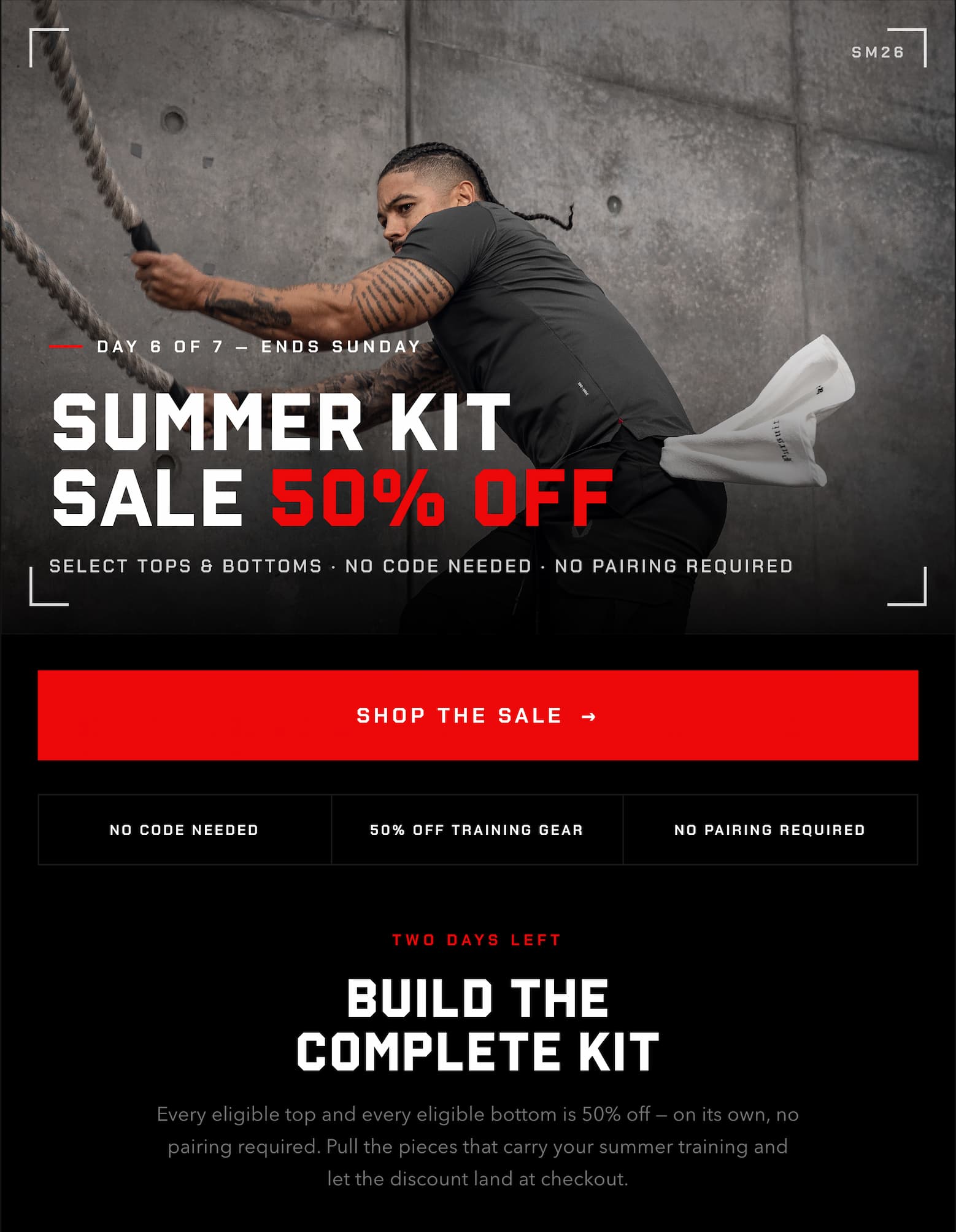 SUMMER KIT SALE 50% OFF  SELECT TOPS & BOTTOMS · NO CODE NEEDED · NO PAIRING REQUIRED