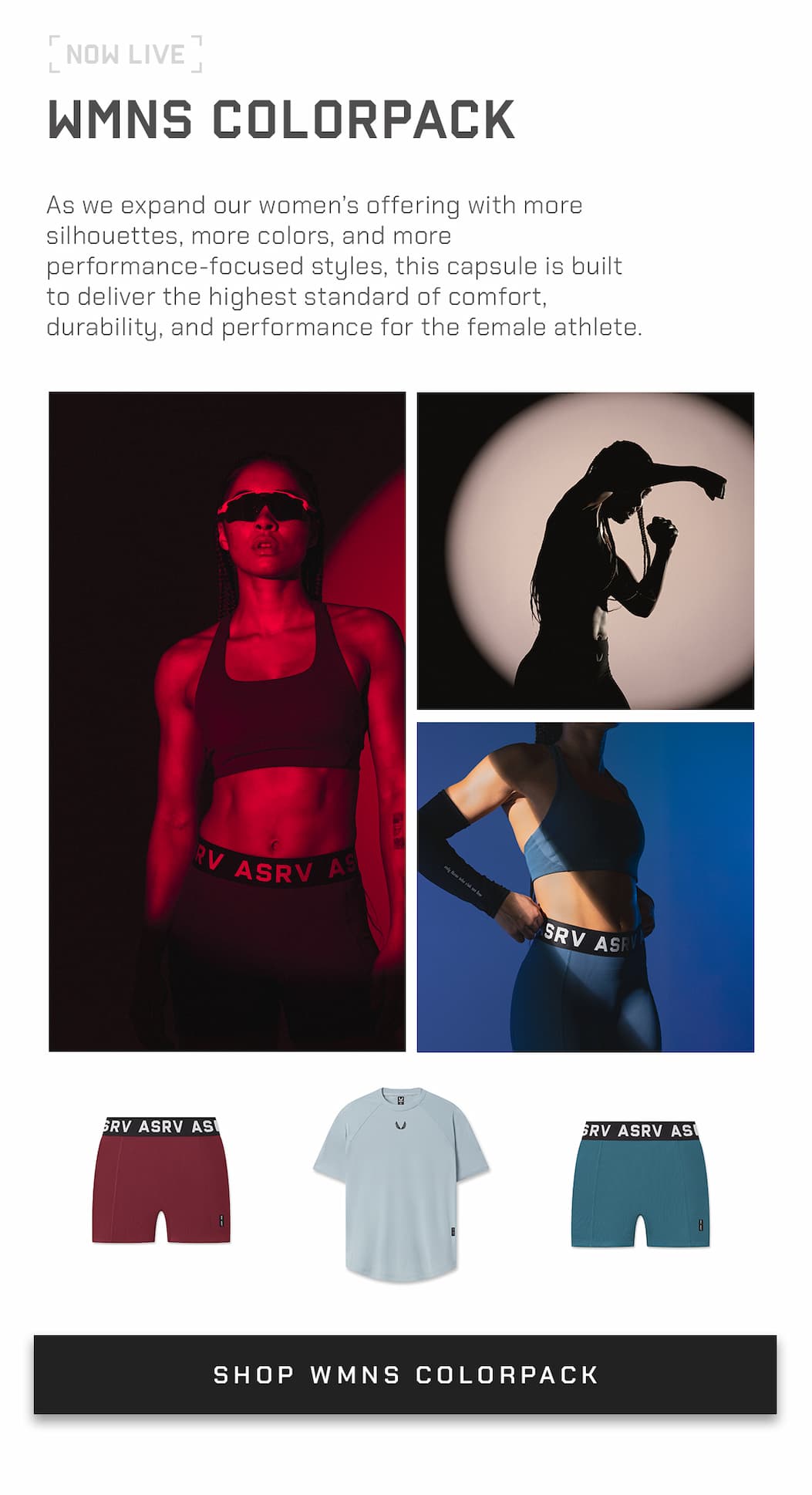 As we expand our women's offering with more silhouettes, more colors, and more performance-focused styles, this capsule is built to deliver the highest standard of comfort, durability, and performance for the female athlete