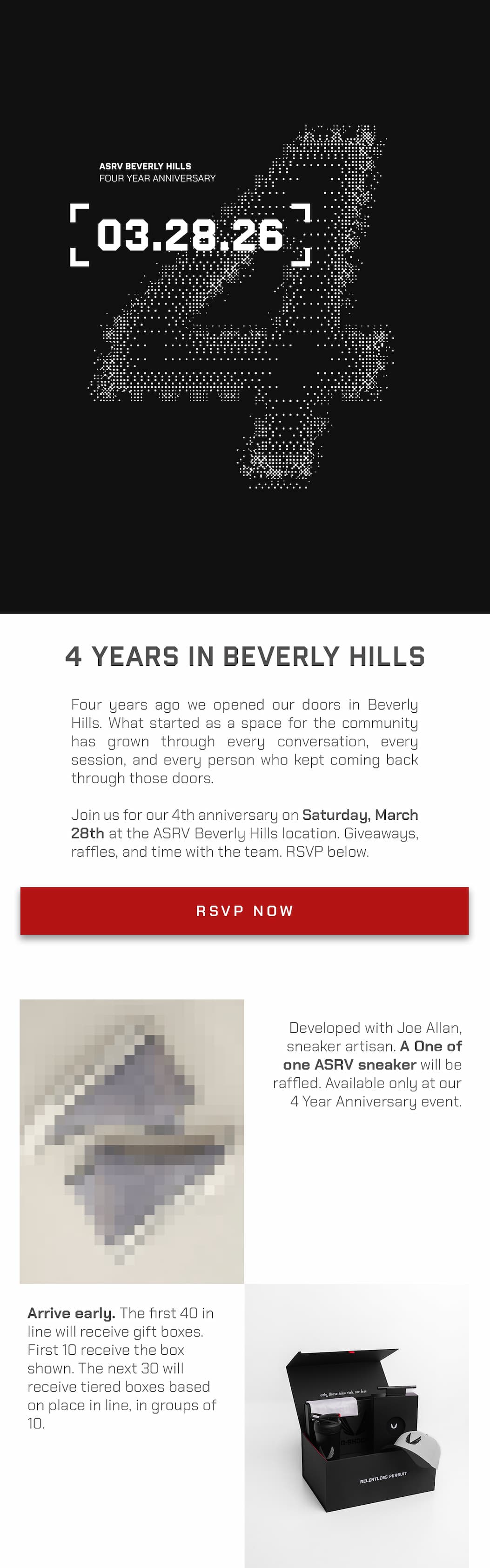 Four years ago we opened our doors in Beverly Hills. What started as a space for the community has grown through every conversation, every session, and every person who kept coming back through those doors.  Join us for our 4th anniversary on Saturday, March 28th at the ASRV Beverly Hills location. Giveaways, raffles, and time with the team. RSVP below.