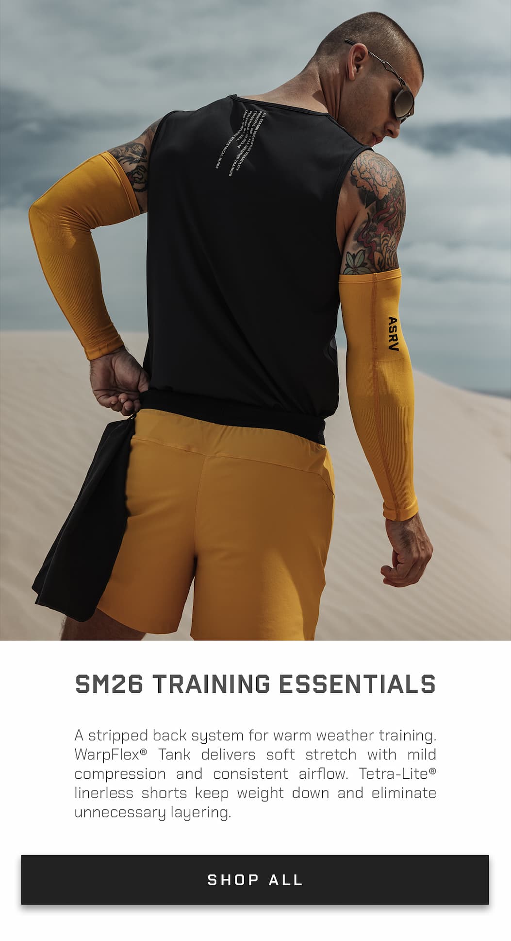 A stripped back system for warm weather training. WarpFlex® Tank delivers soft stretch with mild compression and consistent airflow. Tetra-Lite® linerless shorts keep weight down and eliminate unnecessary layering.