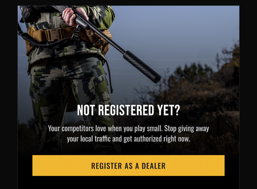 Hunter in camo gear holding a suppressed rifle. Text reads: 