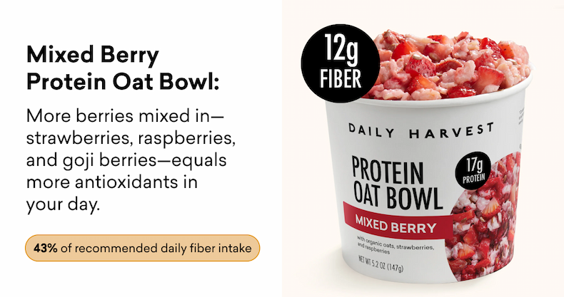 Mixed Berry Protein Oat Bowl: More berries mixed in—strawberries, raspberries, and goji berries—equals more antioxidants in your day.