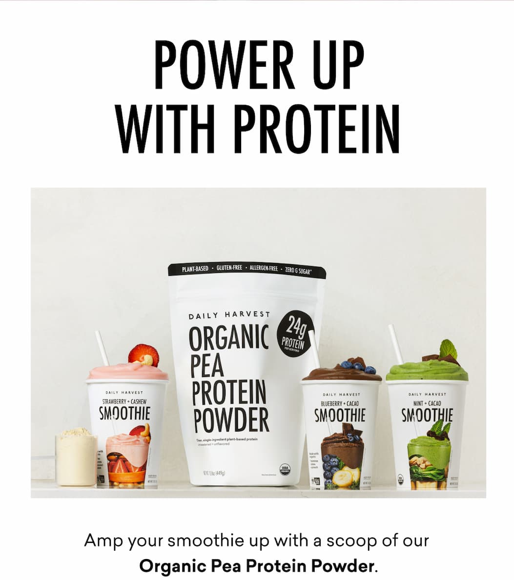 POWER UP WITH PROTEIN | Amp your smoothie up with a scoop of our Organic Pea Protein Powder.