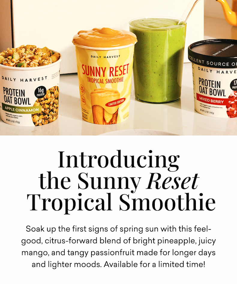 Introducing the Sunny Reset Tropical Smoothie: Soak up the first signs of spring sun with this feel-good, citrus-forward blend of bright pineapple, juicy mango, and tangy passionfruit made for longer days and lighter moods. Available for a limited time! 