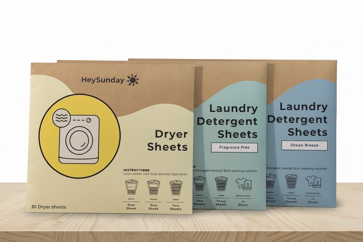 an image of a bunch of laundry deter sheets on a table