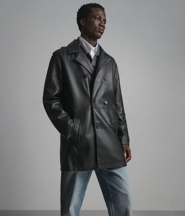Otto Leather Double-Breasted Short Car Coat