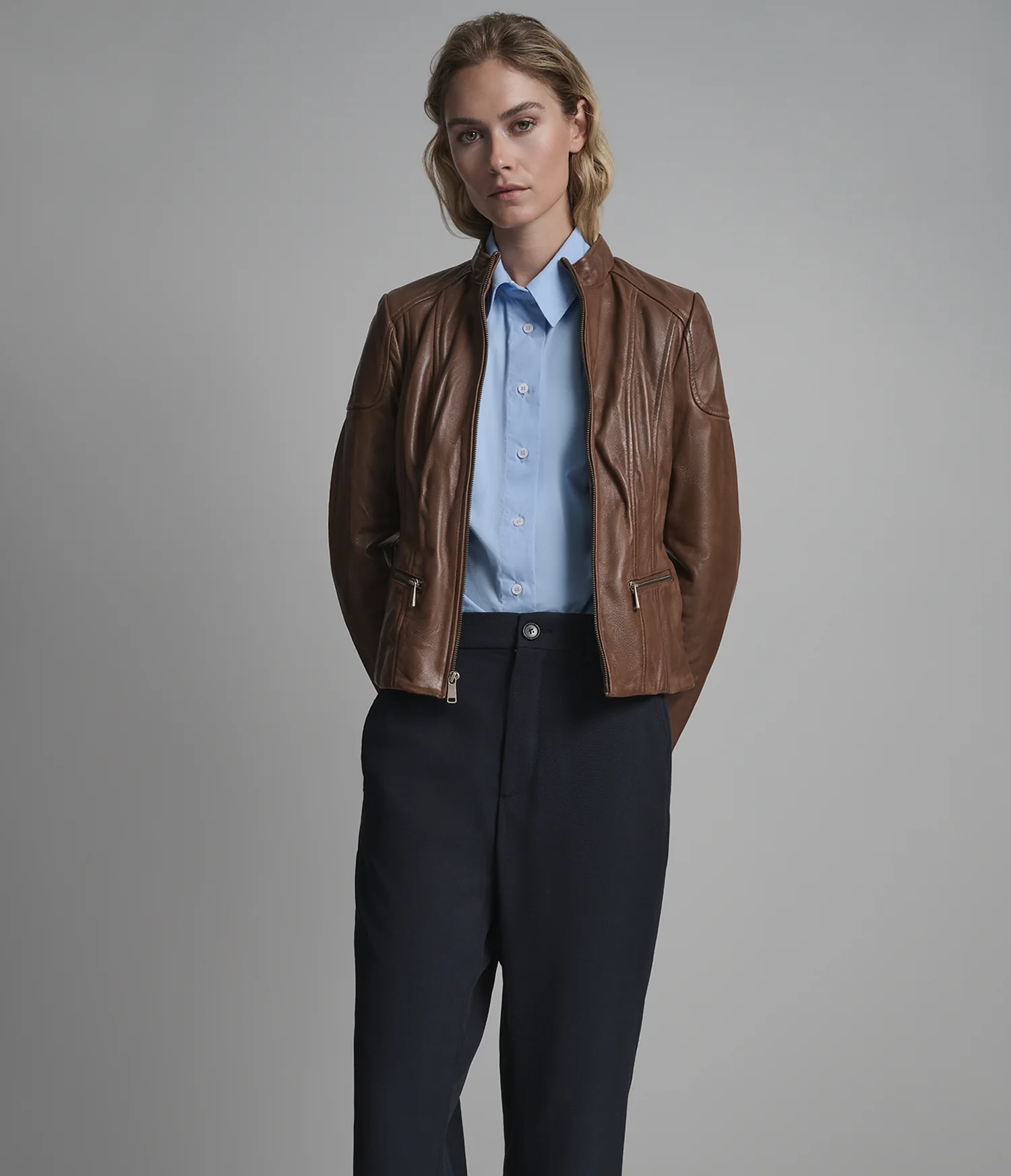 Caitlin Leather Scuba Jacket