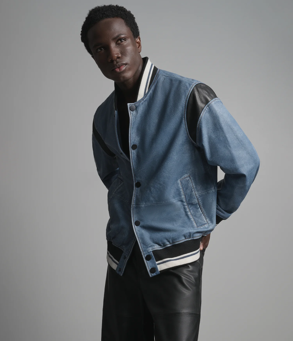 Simon Leather Denim Varsity Jacket