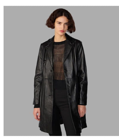 Nora Button Down Leather Trench Coat