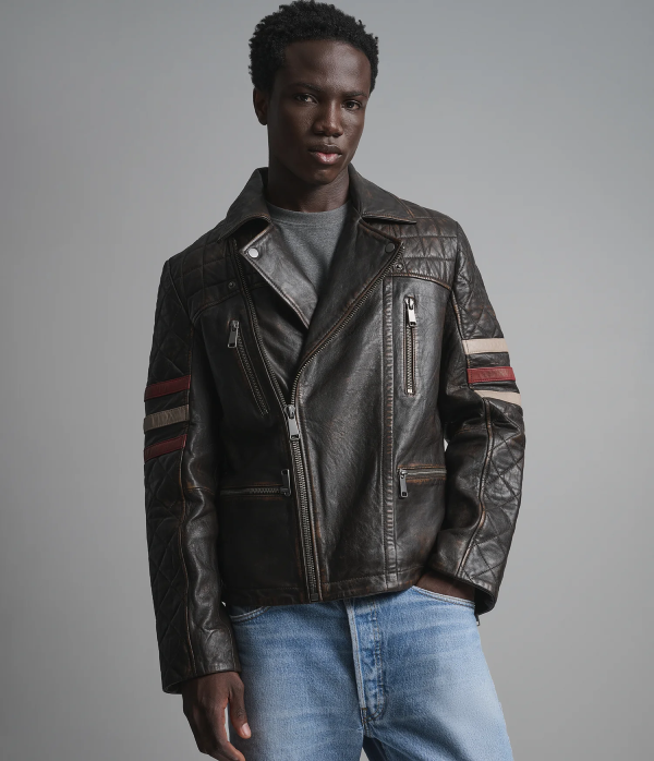 Colton Leather Vintage Striped Moto Jacket