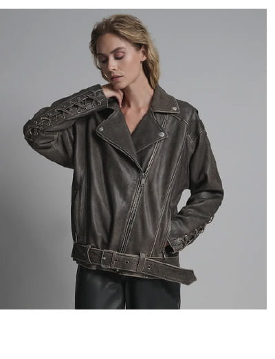 Briana Oversized Asymmetric Leather Moto Jacket