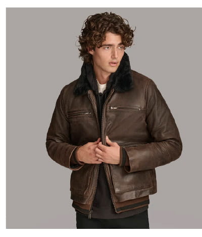 Julian Faux Shearling Leather Aviator Jacket