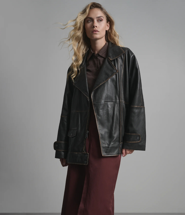 Brielle Oversized Leather Moto Jacket