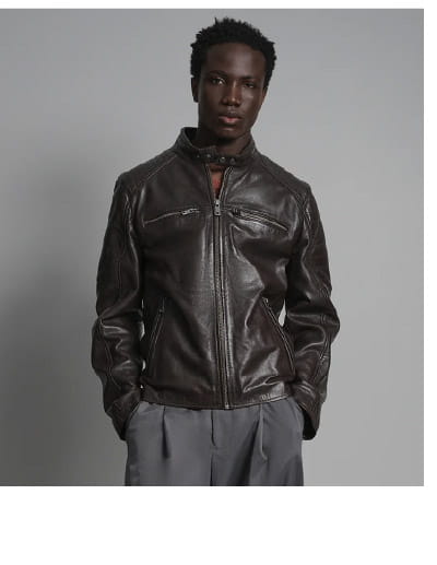 Lance Collarless Leather Moto Jacket