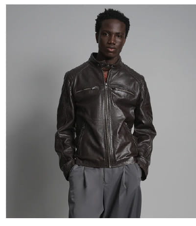 Lance Collarless Leather Moto Jacket