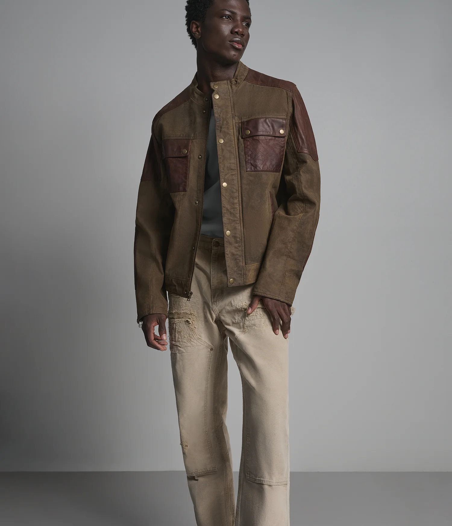 Dallas Vintage Leather Color-Block Moto Jacket