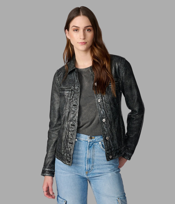 Addison Leather Denim Jacket - Jet Black