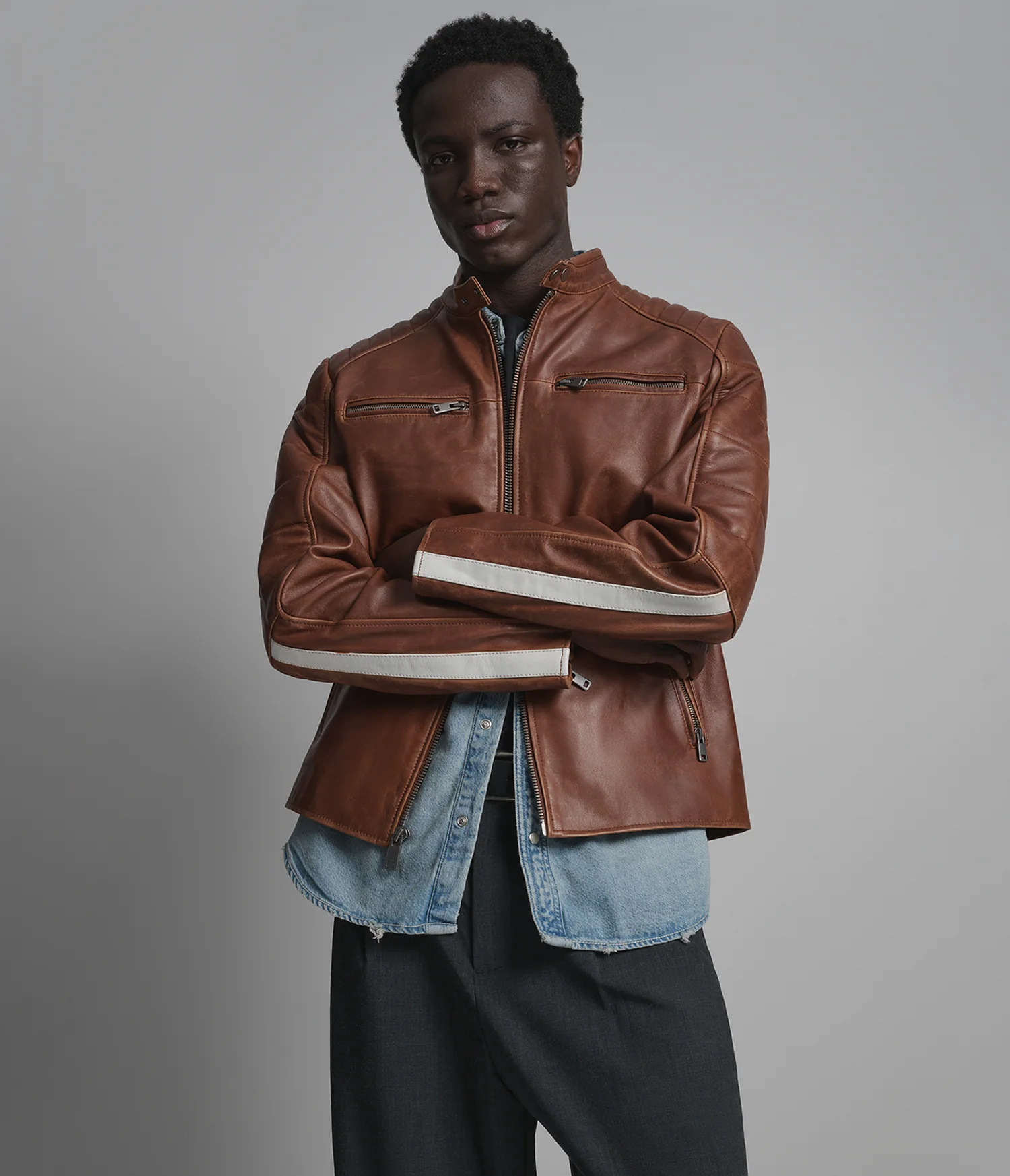Hank Vintage Leather Striped Racer Jacket