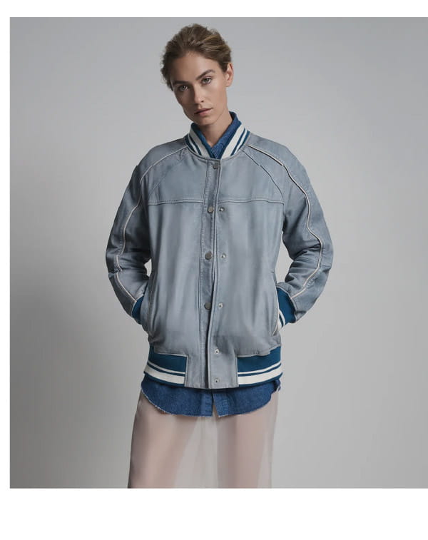 Lena Leather Denim Varsity Jacket