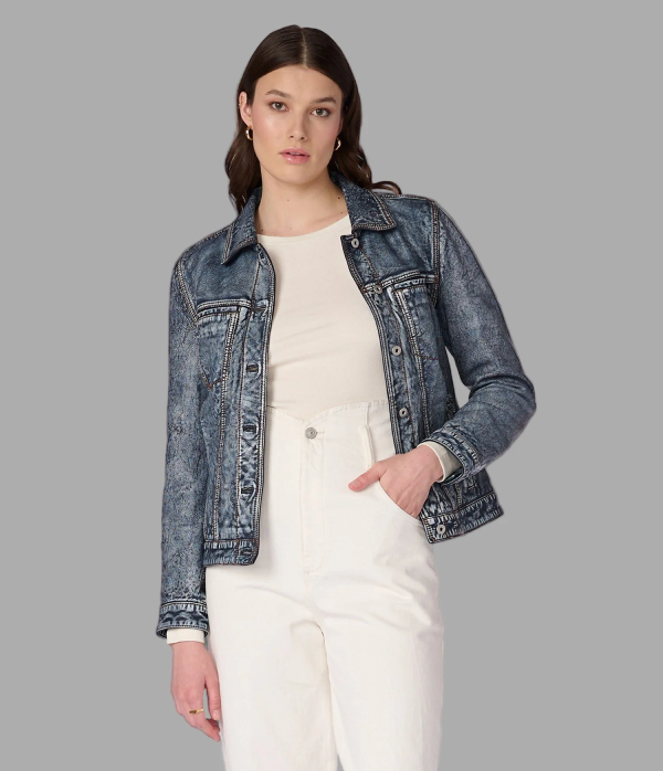 Addison Leather Denim Jacket -Blue