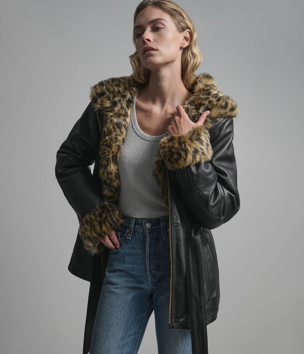 Genevieve Belted Leather Trench Jacket